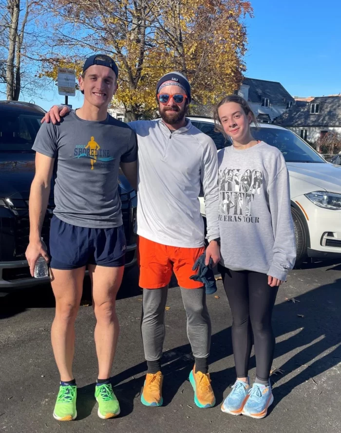 Runners Tim McMullen, his long distance running partner, Max Fanwick, and Lily Fanwick.